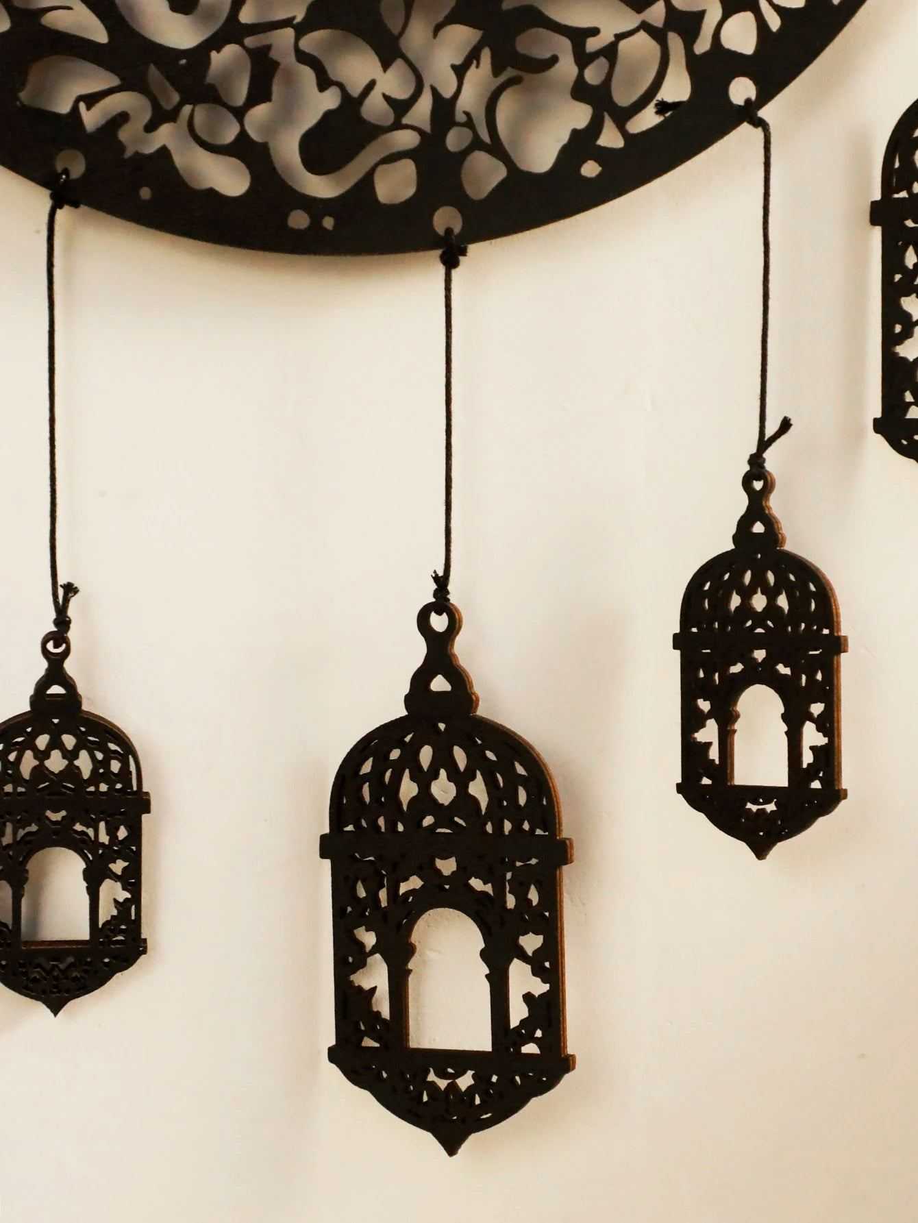 Wooden Hollow Moon and Star Lantern – DIY Ramadan Hanging Decor, Islamic Eid Mubarak Festival Decorations,Ornament Islamic Gifts