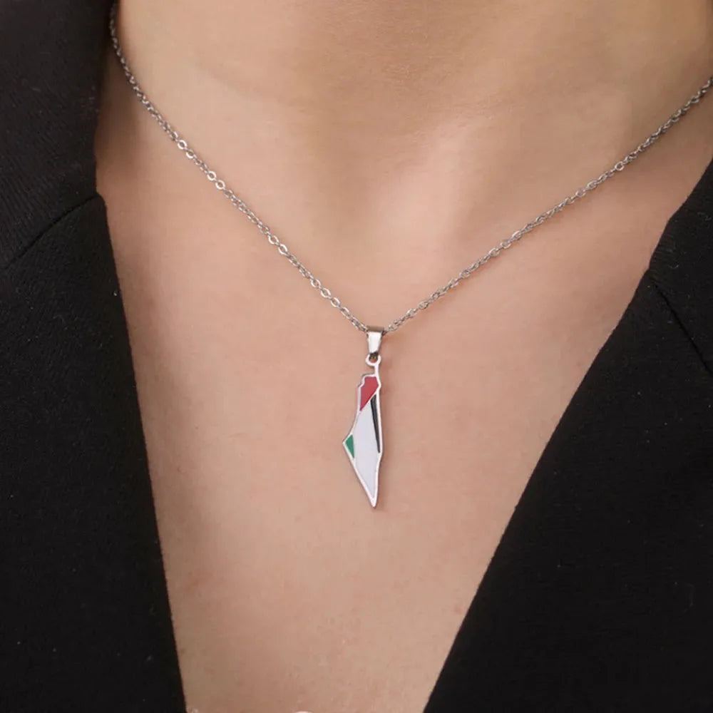 My Shape Palestine Map Flag Pendant Necklace for Women Men Stainless Steel Map Geography Necklace Choker Chain Jewelry Wholesale