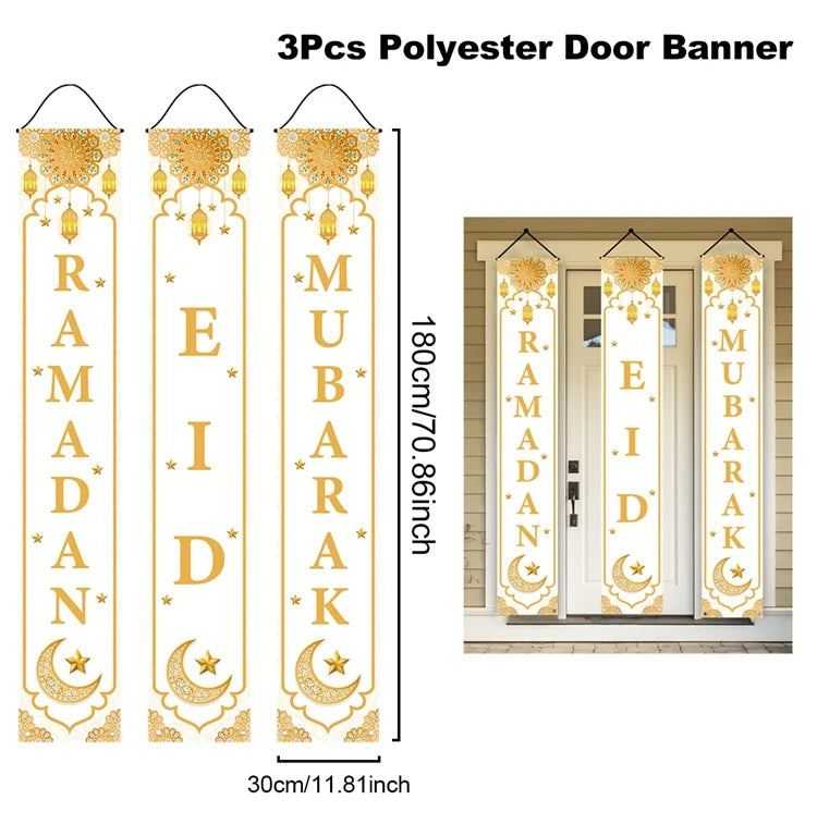 Ramadan Decoration 2025 Door Banner EID Mubarak Decor for Home Porch Banner Ramadan Kareem Islamic Muslim Party Eid Al-Fitr Gift