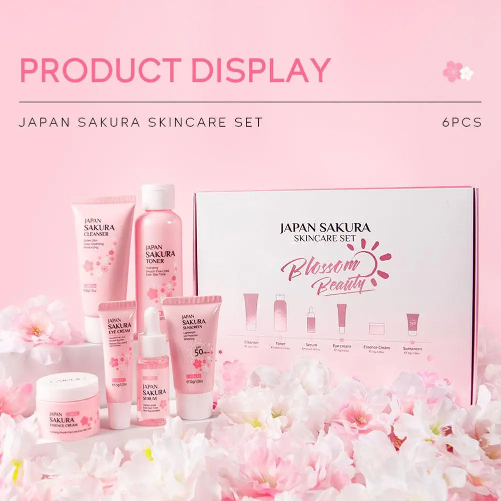 6pcs/Lot Sakura Skin Care Sets Face Cream Serum Toner Facial Cleanser Sunscreen Eye Cream Face Skin Care Set Product