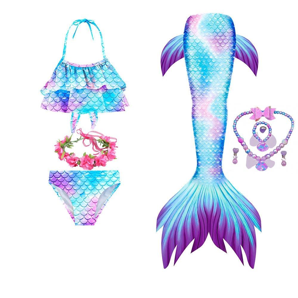 Haojxuanyu Children Mermaid Swimwear Girls Pink Blue Bikini Set Kids Swimsuit Cosplay Mermaid Tail Costume for Swimming