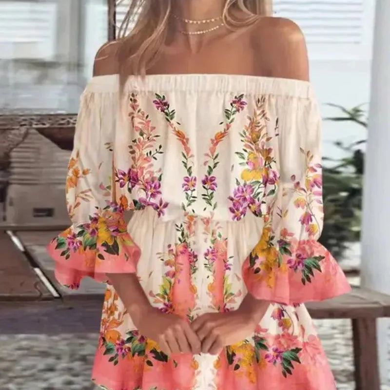 New women's sexy fashion one-shoulder printed dress