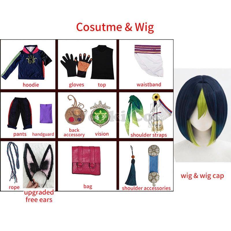 Game Genshin Impact Tighnari Cosplay Costume Wig Hair Genshin Tighnari Tail Costumes with Ears Accessories