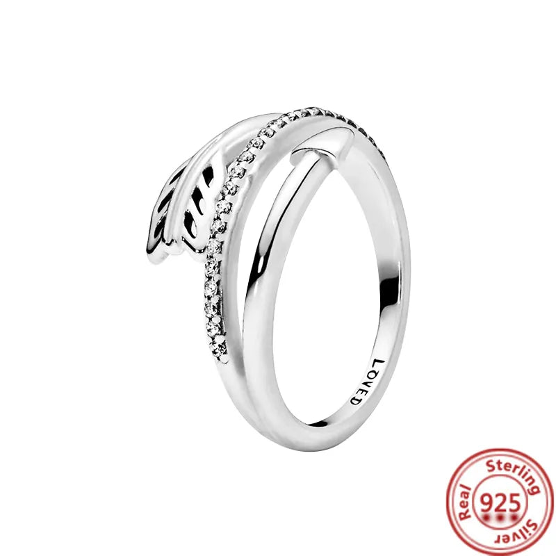 Silver Crown Heart Flower Wing Clear Zircon Rings for Women