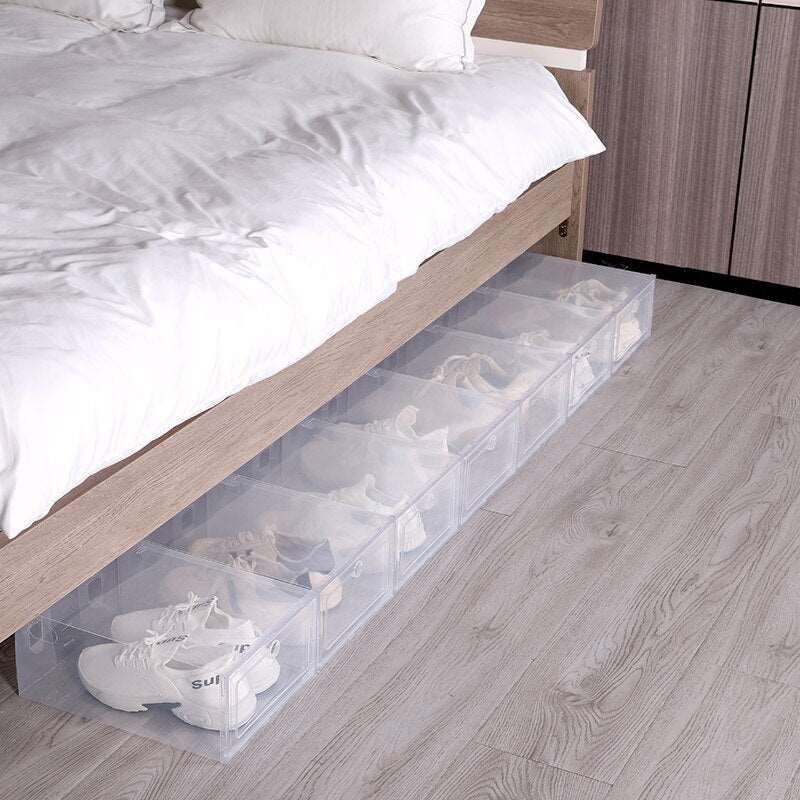 6pcs Set Fold Plastic Shoes Case Thickened Transparent Drawer Case Plastic Shoe Boxes Stackable Box Shoe OrganizerShoebox