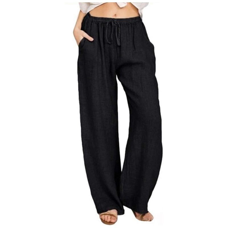 Cotton Linen Pants For Women Casual Trousers Female Drawstring Wide Leg Pants Y2K Clothing Drawstring Pants Women Streetwear Plus size - Jointcorp