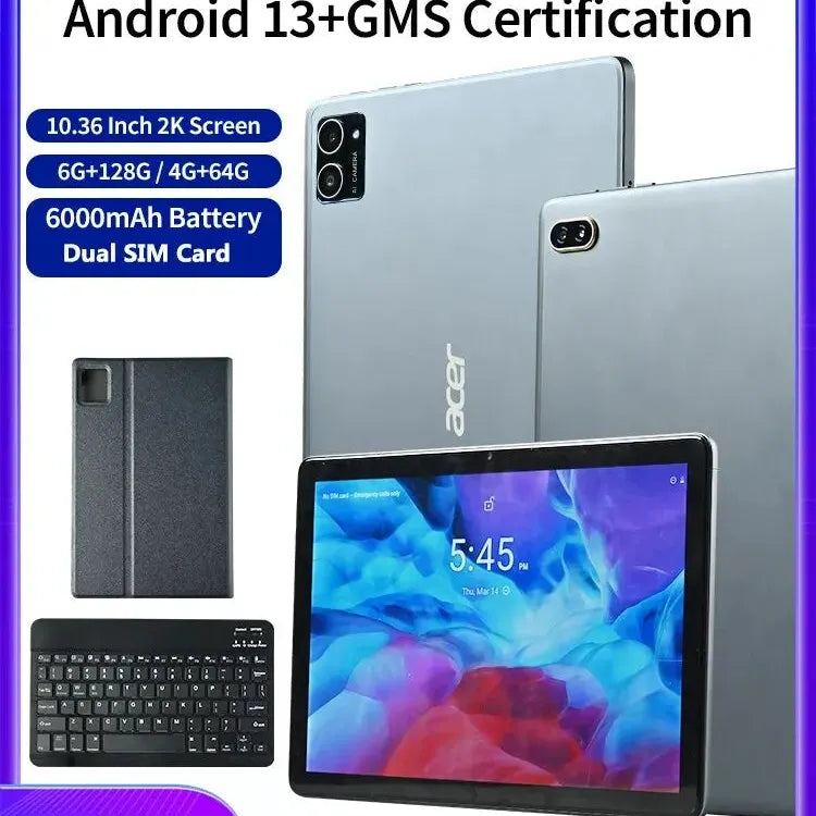 Acer Global Version Original Pad 10.4inch Dual SIM WIFI HD 2K IPS Screen 6+128GB 6000mAH Tablet PC with Keyboards