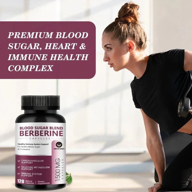 Berberine Supplement 1500mg Support Cardiovascular, Blood Pressure & Sugar High Potency with Ceylon Cinnamon, Turmeric Vegan