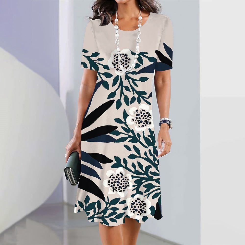 Dresses fashion for Women New 2023 Summer Plus Size Clothing Outdoor Party Dresses Short Sleeve O-Neck Women Long Knee Pullover - Jointcorp