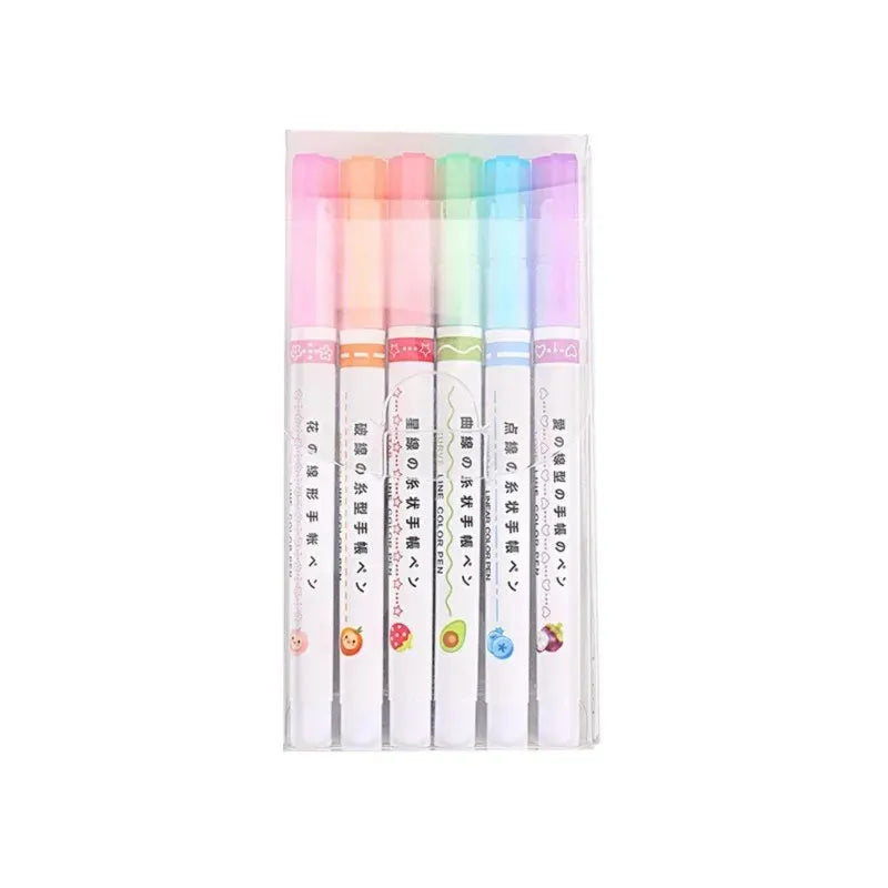 6Pcs/set Kawaii Flowers Line Shaped Highlighter Pens Roller Tip Curve Liner Marker for Writing Journaling Drawing Stationery