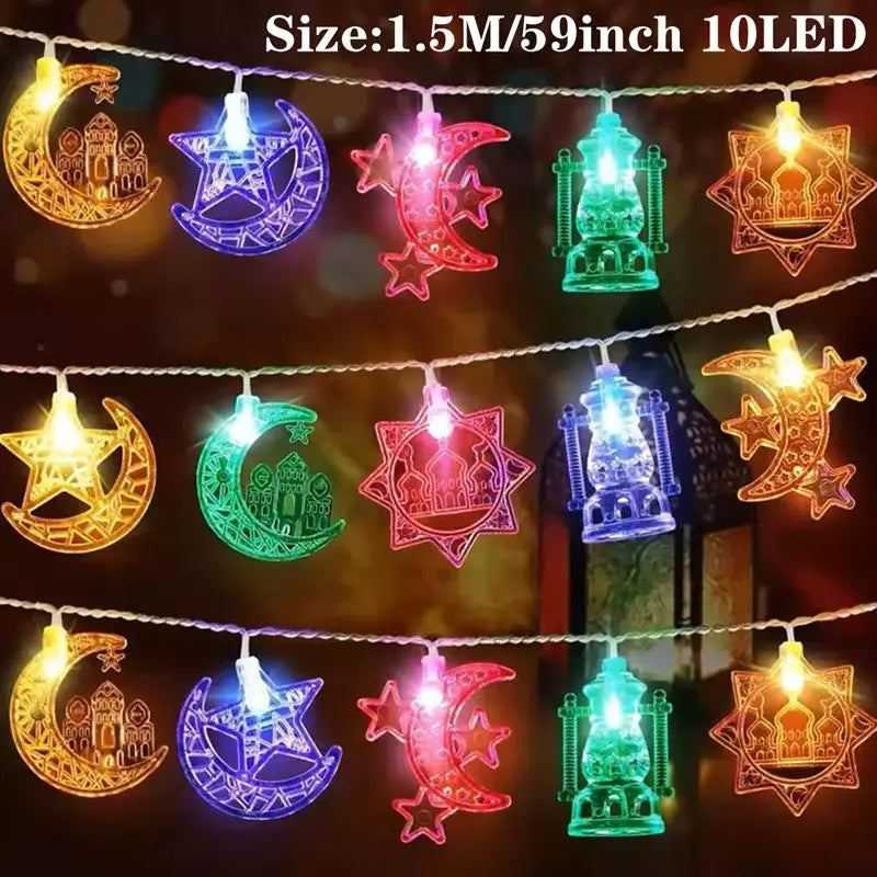 Moon Star Eid Mubarak String Light 2025 Ramadan Decoration For Home Ramadan Kareem Islam Muslim Party Decor Eid Al Adha Gifts
