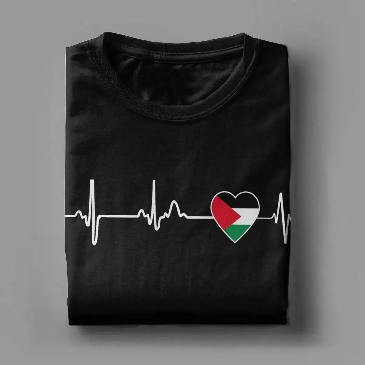 Heart Beat Palestine Palestinian Flag T Shirts for Men Cotton Vintage T-Shirt Round Collar Tees Short Sleeve Clothing Plus Size