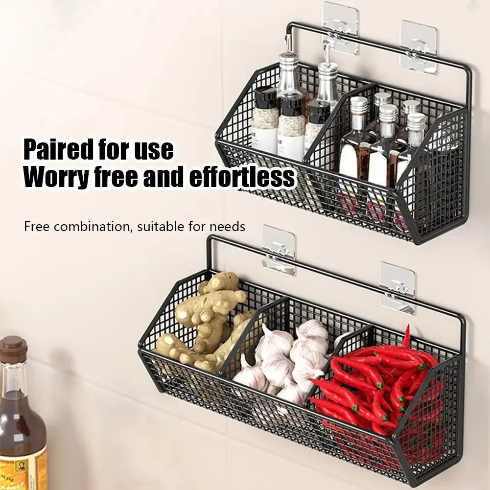 Wrought Iron Kitchen Ginger Garlic Separation Storage Baskets Cosmetic Punch-Free Drain Storage Box Bathroom Rectangular Basket