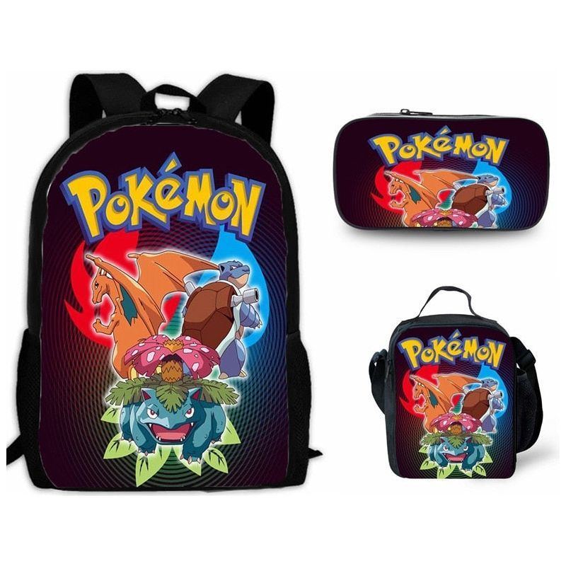 Cartoon Pikachou Schoolbag Backpack Lunch Bag Shoulder Bag Pencil Case Gift for Kids Students
