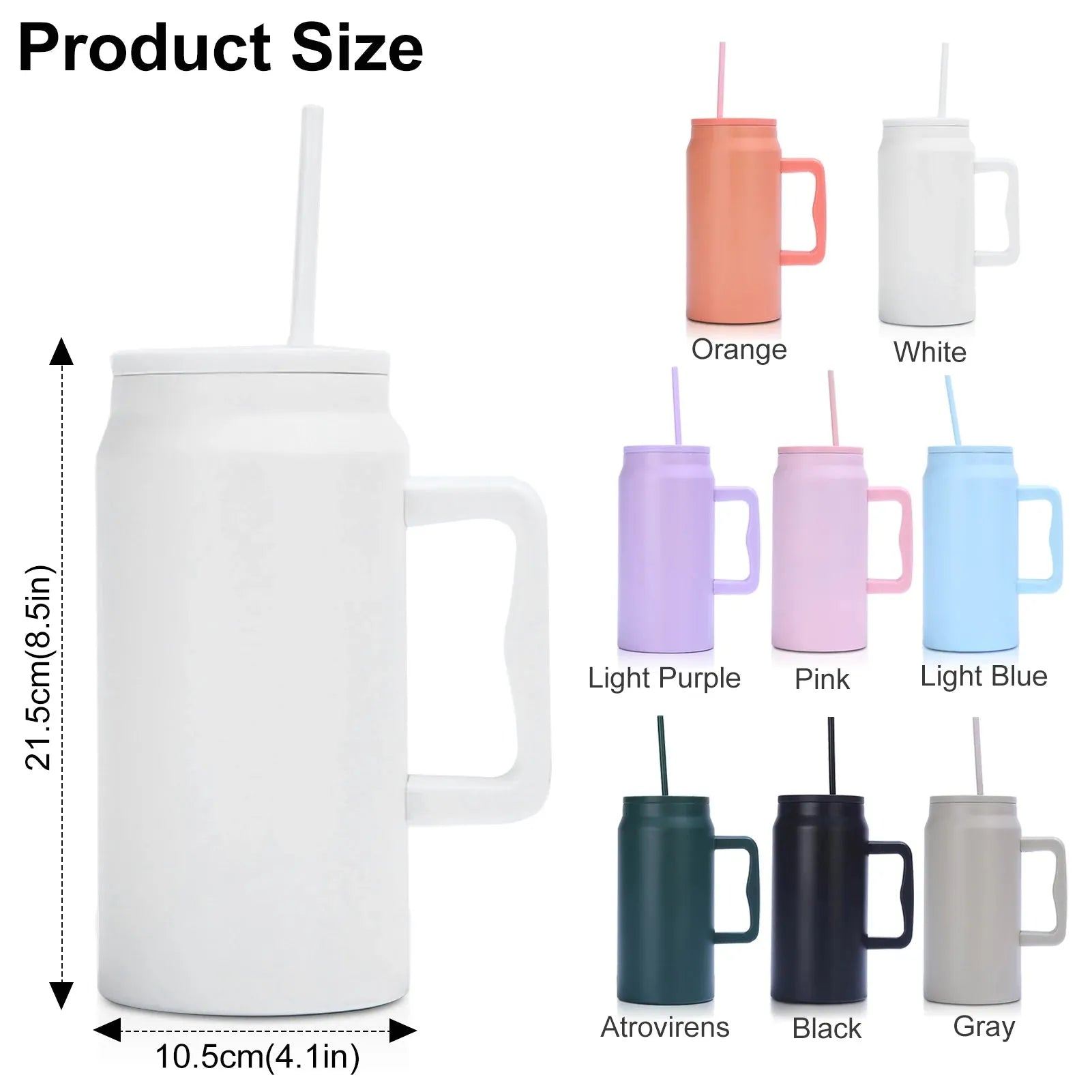 50Oz Stainless Steel Thermos Cup Large Capacity Straw Cups Vacuum Insulated Mugs Outdoor Portable Cup Handle Bottle