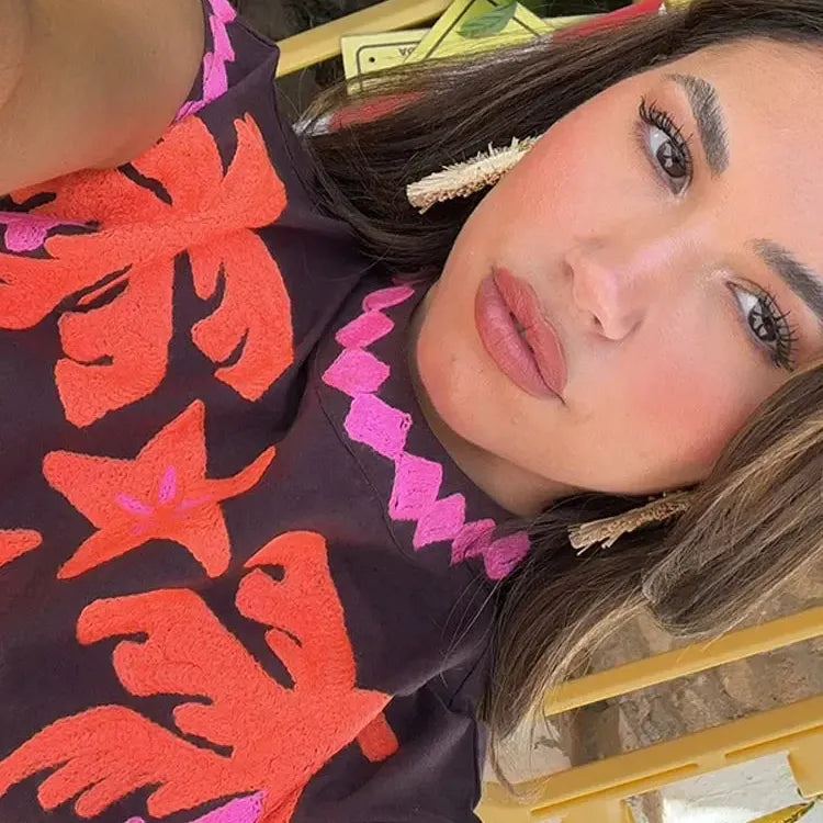 Summer Female Vintage Printed Long Skirts Suits Chic Round Neck Sleeveless Crop Tops High Waist Skirt Set Female Street Outfits