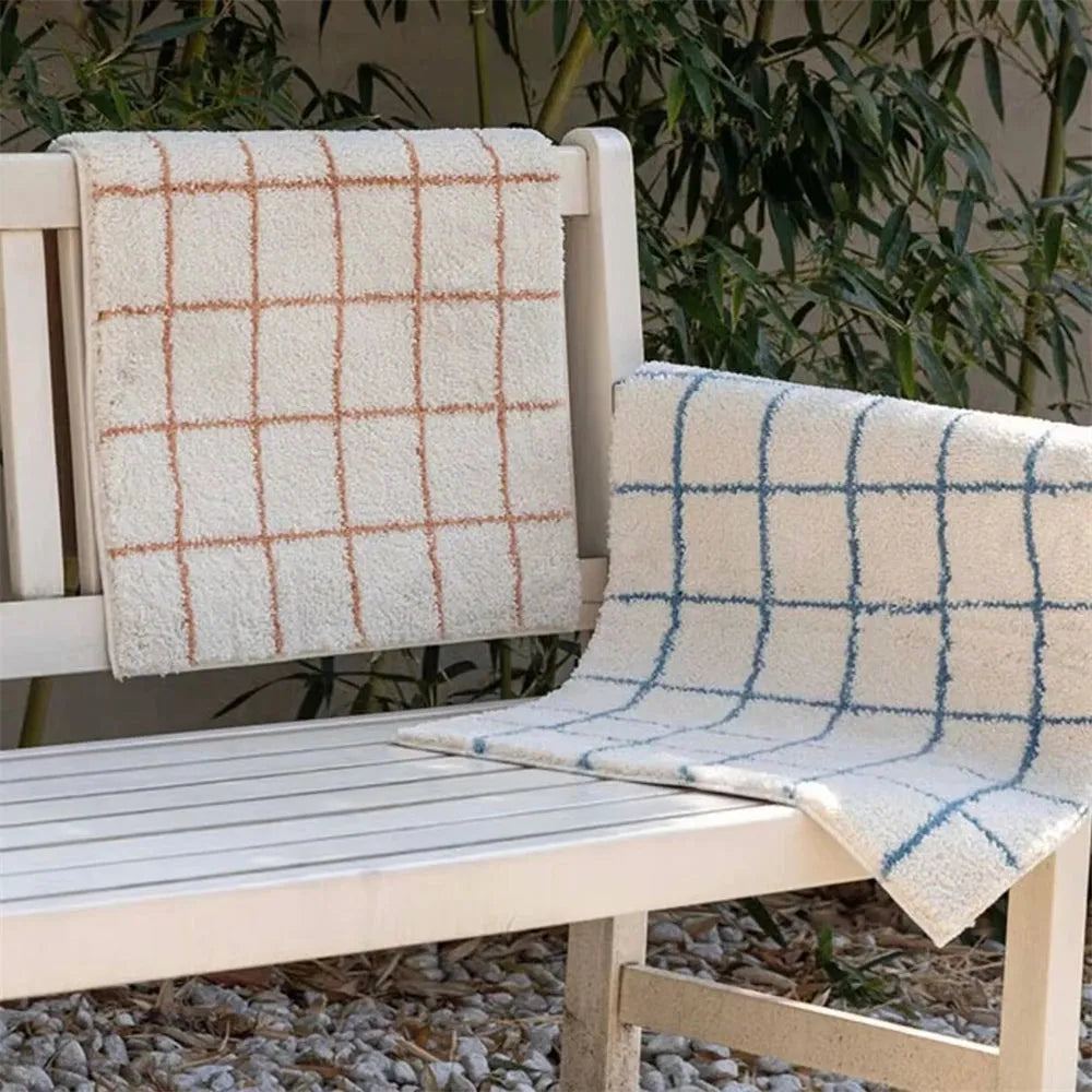 Ins Cashmere Striped Plaid Foot Mat, Absorbent, Non-slip, Household, Living Room, Sofa, Bedside Blanket, Bathroom, Korean-style