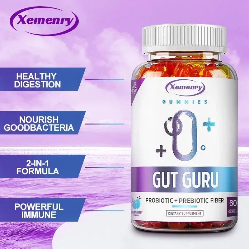 GUT GURU Prebiotic and Probiotic Gummies - Digestive Tract and Immune Support for Men and Women