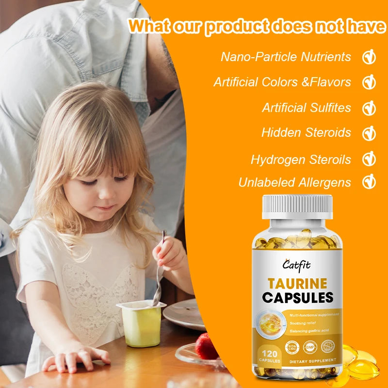 Catfit Taurine Capsules Retina Reproductive Immune&Nervous System Health Regulate Heart Rhythm Blood Sugar&Lipids Magnesium
