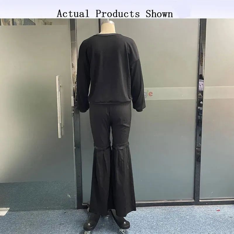 Women Two Piece Set Autumn Fashion Casual Long Sleeve Round Neck T Shirt Top Loose Flare Pants Sets High Streetwear