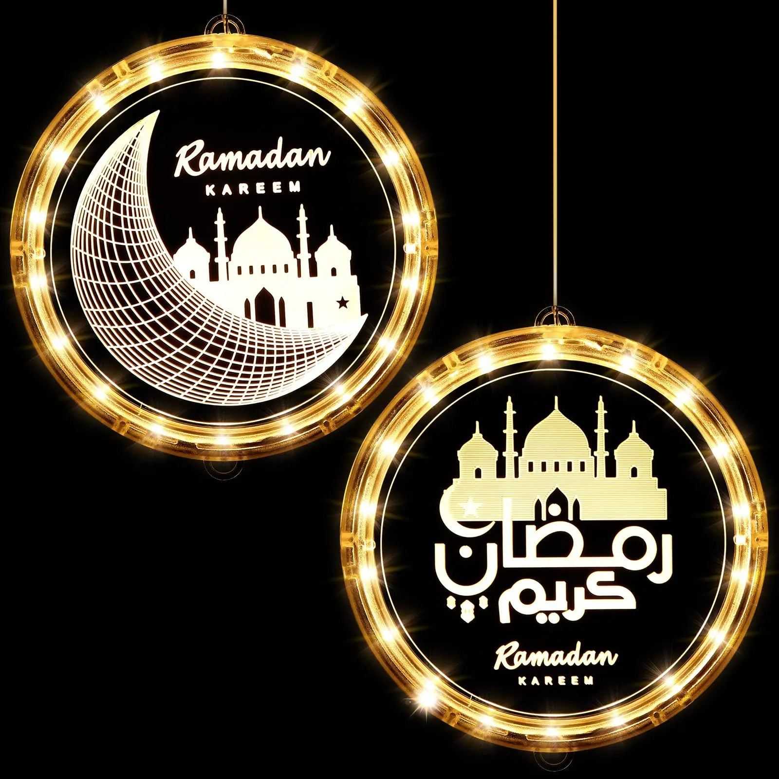 Eid Ramadan Decorative Window Lights Moon Star LED Lights Ramadan Lights Decorations for Eid Mubarak Xmas Eve Wall Pathway Patio