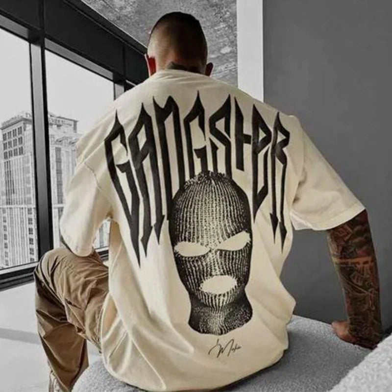 Gangster Printing Mens T-shirts 2025 Spring Summer Casual Short Sleeve O Neck Loose Tees For Men Clothes Streetwear Fashion Tops