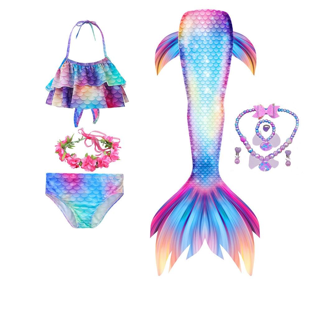 Haojxuanyu Children Mermaid Swimwear Girls Pink Blue Bikini Set Kids Swimsuit Cosplay Mermaid Tail Costume for Swimming