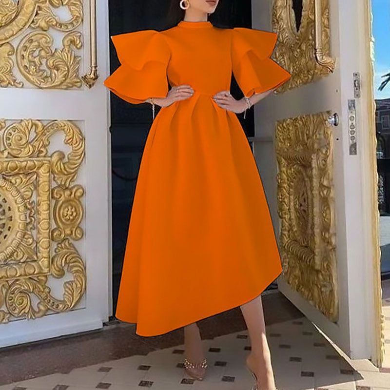 Women Elegant Solid Party Dresses Double Layer Butterfly Sleeve Midi Dress Vintage dresses - Jointcorp