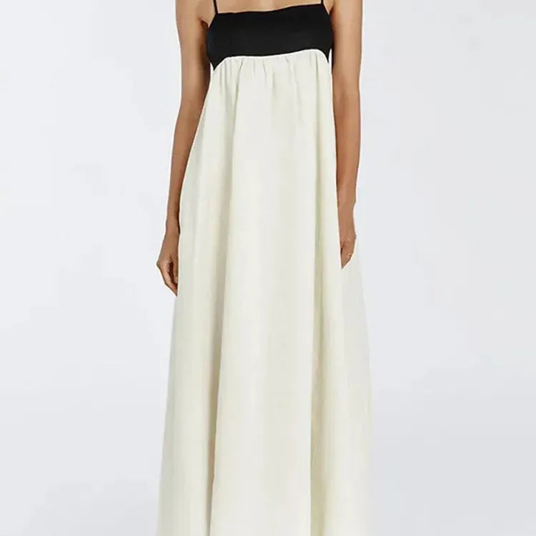 Women Elegants Ling Maxi Dress Fashion Black Patchwork White Backless Sleeveless Vestidos 2024 Summer Lady Beach Vacation Robes