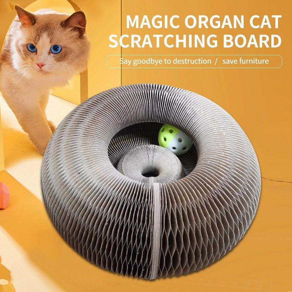 Magic Organ Foldable Cat Scratch Board Toy with Bell Cat Grinding Claw Cat Climbing Frame Round Corrugated Cats Interactive Toys - Jointcorp