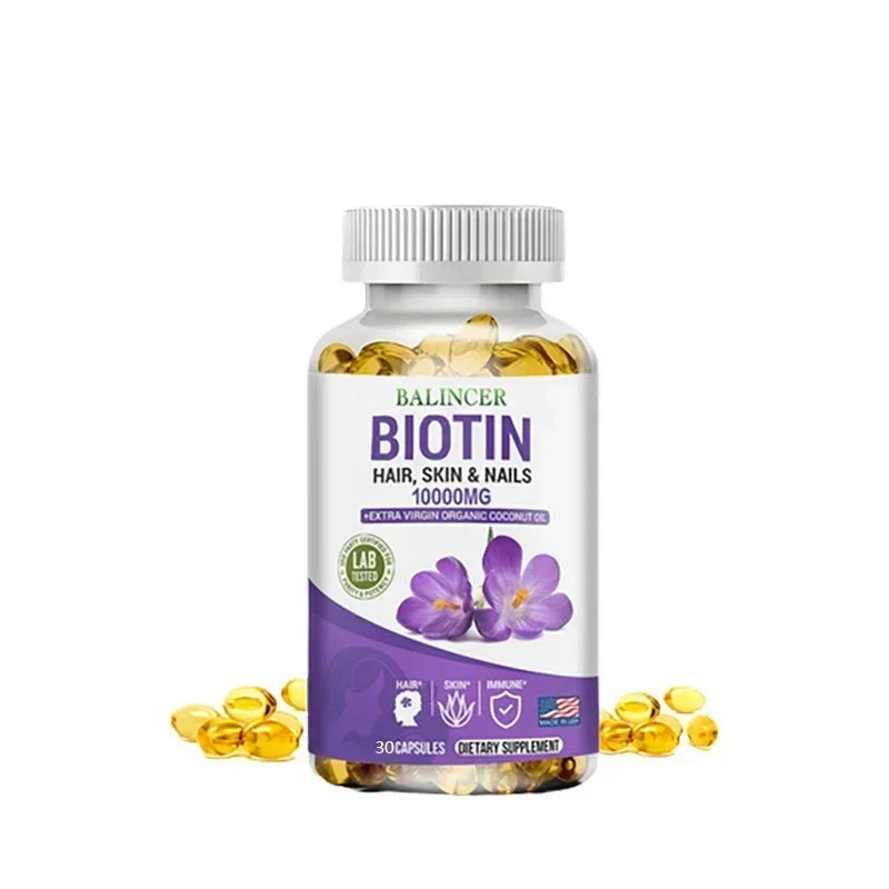 Biotin 10000 mcg - Hair Growth Supplement - Helps Nails and Skin, Immunity, Suitable for Men and Women