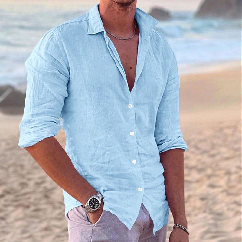 Linen Shirt Men's Casual Loose Tops Long Sleeve