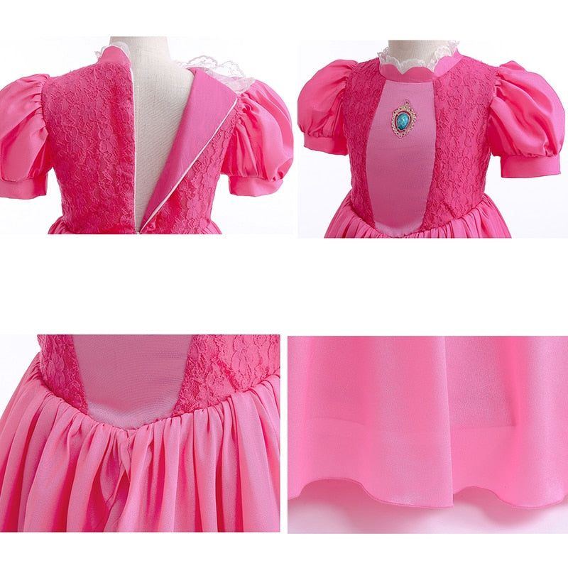 Peach Princess Cosplay Dress Girl Movie Role Playing Costume Birthday Party Stage Performace Outfits Kids Carnival Fancy Clothes