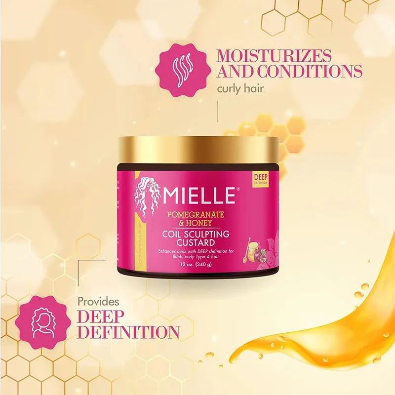 Mielle Organics Pomegranate & Honey Sculpting Custard, Natural Styling Cream Plus Moisture, For Curl, Wave Hair Care Product