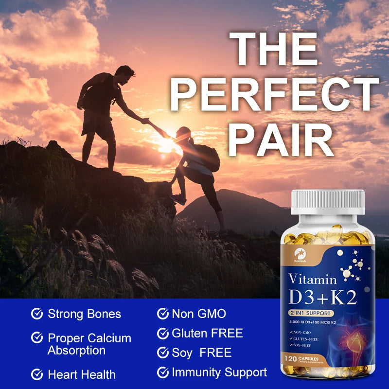 Kexinsh D3 K2 Vitamin Capsules Helps Promote Bone Heart Immune Health Non-GMO formula Protects The Heart and Supports Immunity