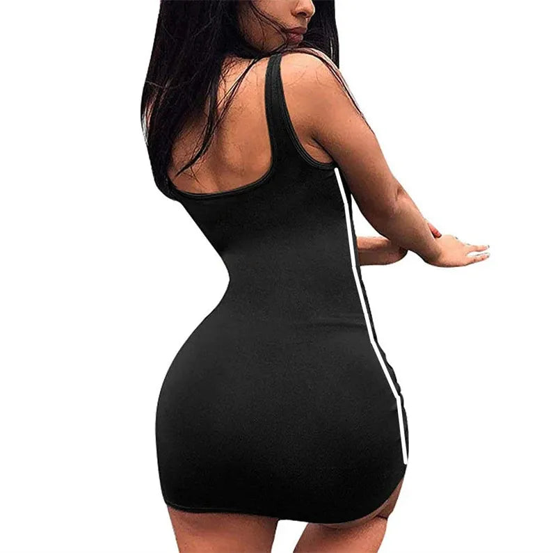 Summer Women Casual Sheath Dress Lady Spaghetti Strap Sleeveless Sexy Stretch Slim Dress Vestidos QT030