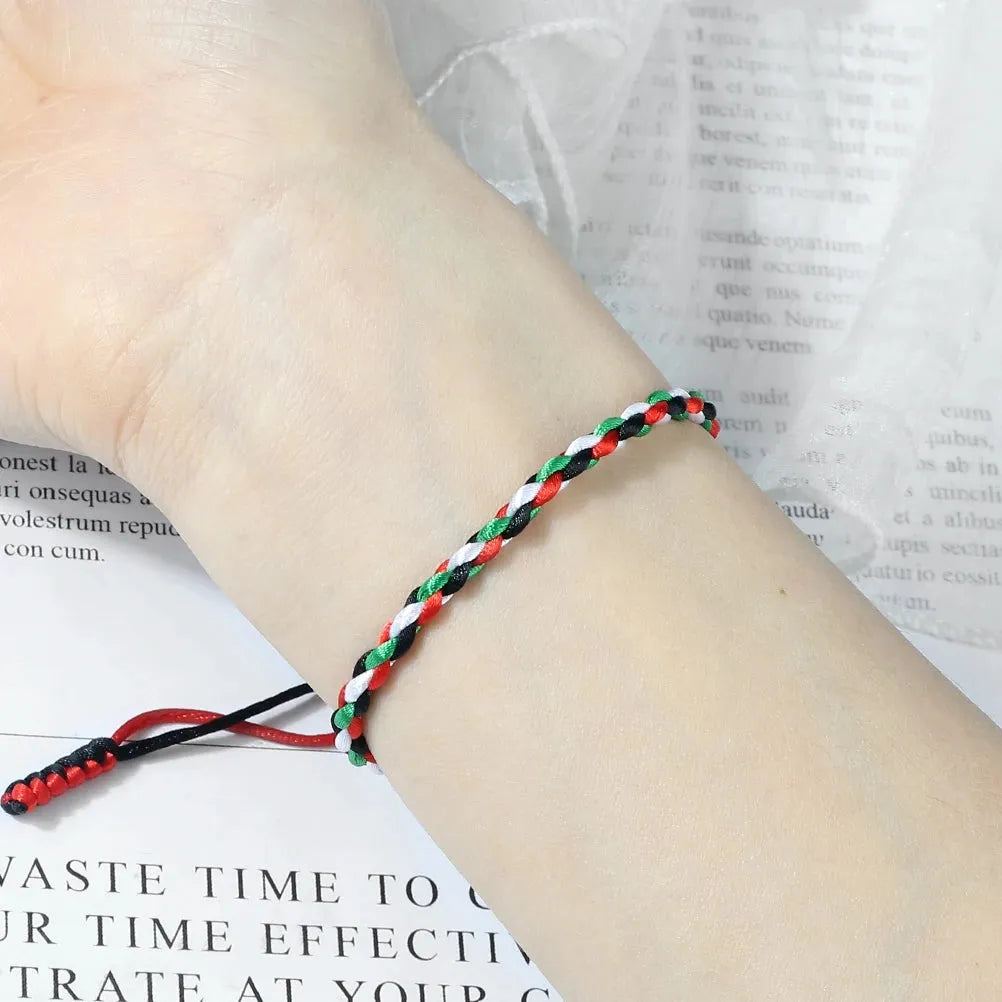 Palestinian Flag Color Bracelets for Women Men Handmade Black Red Green White Natural Stone Beads Braided Bracelet Jewelry Gifts