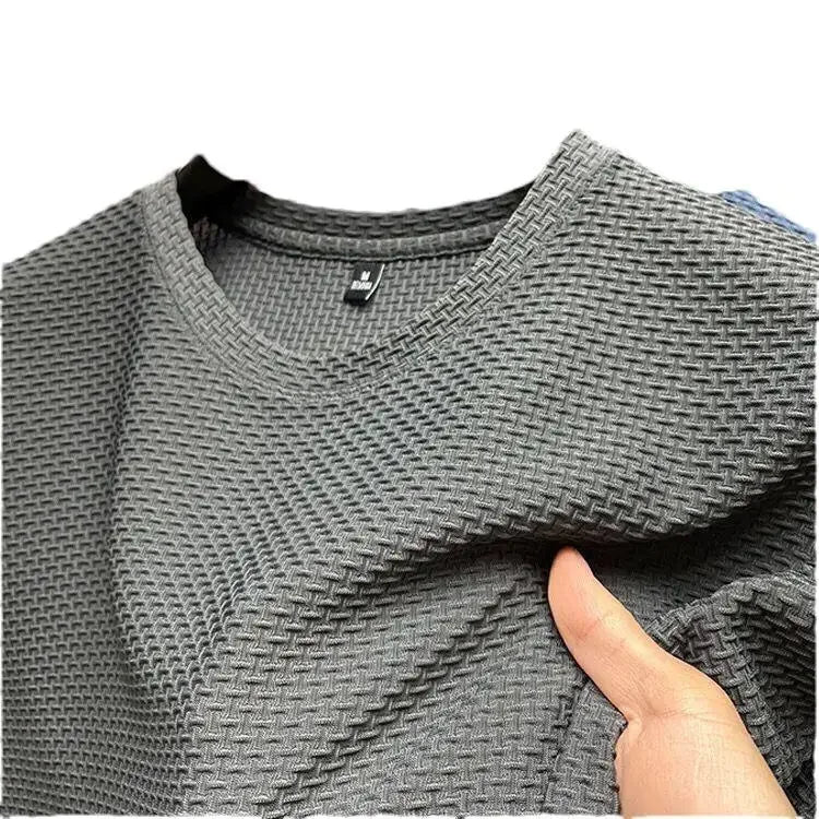 2024 New Bamboo Node Mesh Ice Silk Short Sleeves Men's Round Neck T-Shirt Trendy Brand Base Layer Summer Top Clothing