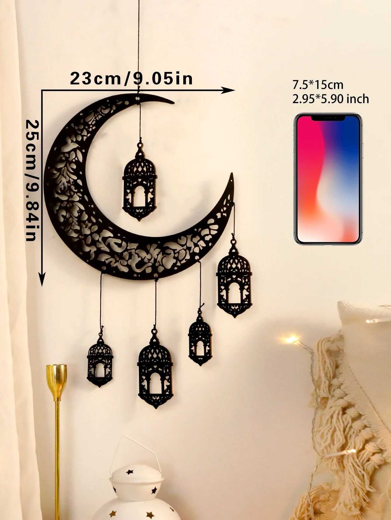 Wooden Hollow Moon and Star Lantern – DIY Ramadan Hanging Decor, Islamic Eid Mubarak Festival Decorations,Ornament Islamic Gifts