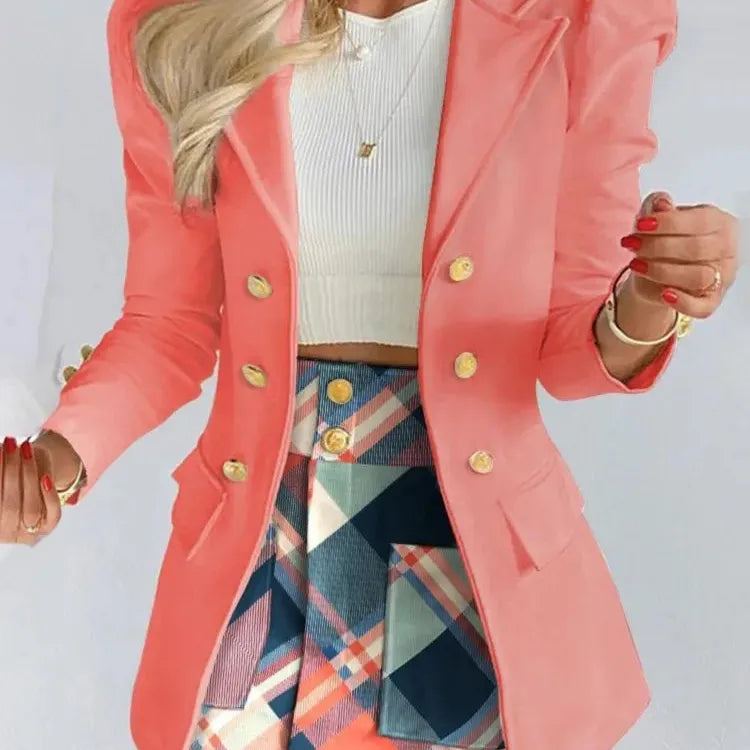 Women's Plaid Print Jacket With Mini Skirt Two Piece Sets