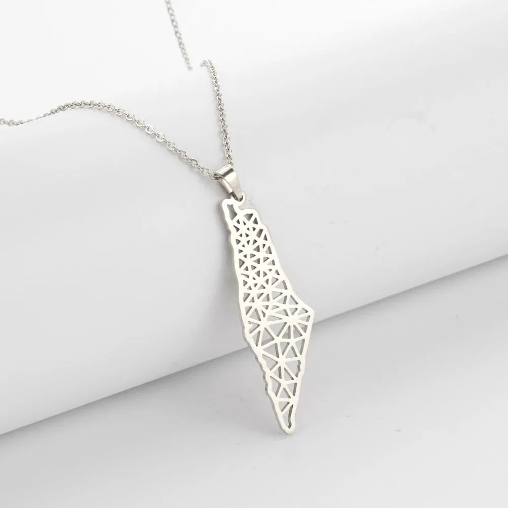 Unift Palestine Map Necklaces Stainless Steel Pendant Neck Chain Ethnic Memorial Amulet Country Map Jewelry Women Men Trendy