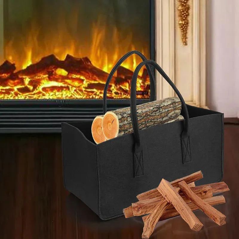 Fireplace Wood Felt Storage Bag Basket Magazine Rack Firewood Pocket,Felt Foldable Firewood Holder Basket Gray