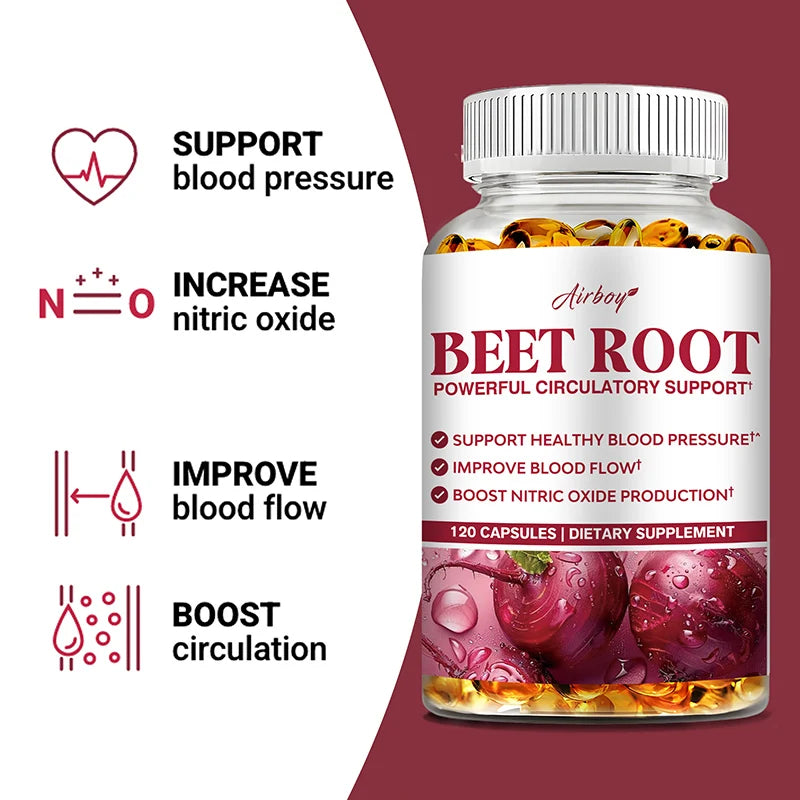 Beet Root Capsules - Blood Pressure Support, Heart Health, Improves Circulation, Blood Flow