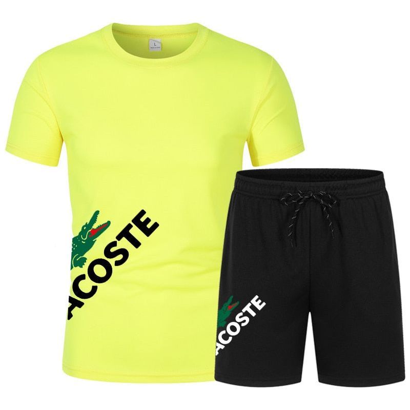 Men's short sleeved shorts sportswear, O-neck monochrome sportswear, two-piece fashion set, quick drying fitness set - Jointcorp