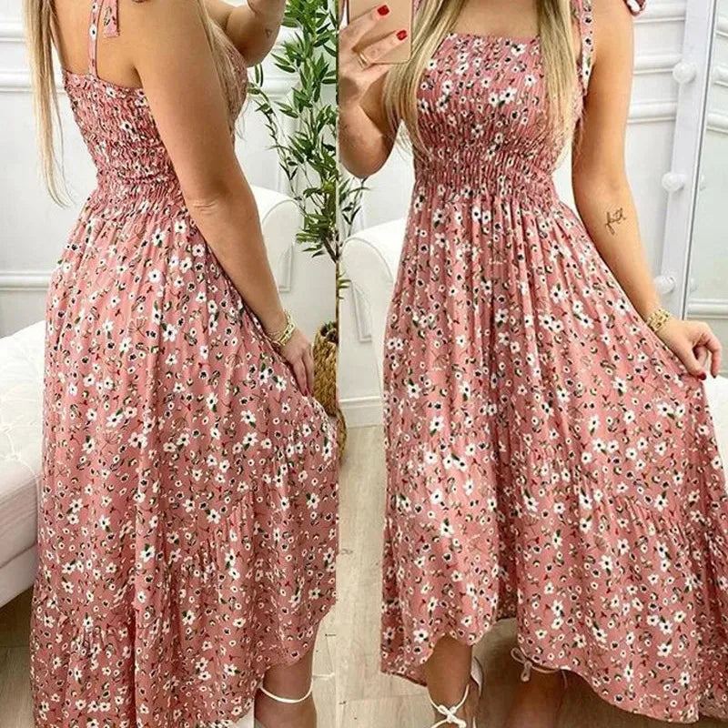 Summer Women's 2022 new irregular strapless halter sleeveless long dress Sling Patchwork Print Irregular Tube Top Dress