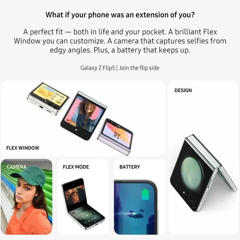 Global Version Samsung Galaxy Z Flip5 Octa Core 6.7" 120 Hz Dynamic AMOLED 2X Dual-SIM Android AI Smartphone F731B