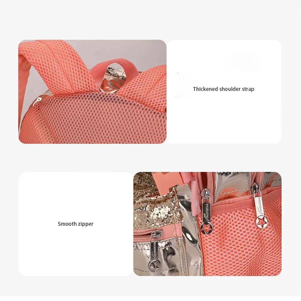 School Bags Backpacks for School Teenagers Girls Waterproof Spine Protection Schoolbag Sequined Detachable Lunch Bag Girls Bags