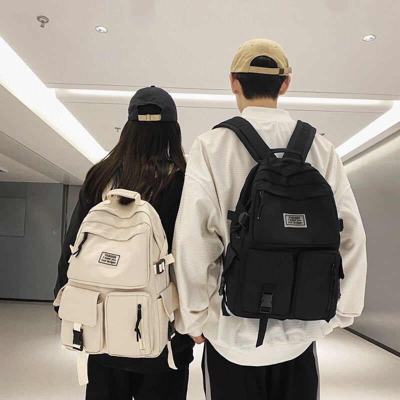 Multi-pocket Universal Male And Female Nylon Large-capacity Solid Color Schoolbag Insert Buckle Laptop Backpack