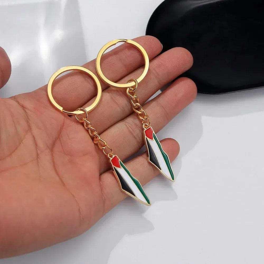 YILUOCD Palestine Map Pendant Keychain Stainless Steel Palestine Flag Map Key Ring Jewelry Vintage Jewelry Amulet for Women Men
