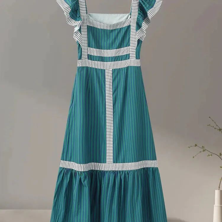 Fashion Print Dress Women Elegant Square Collar Flying Sleeve Female Maxi Dresses 2024 Spring Summer Vacation Lady Vestidos